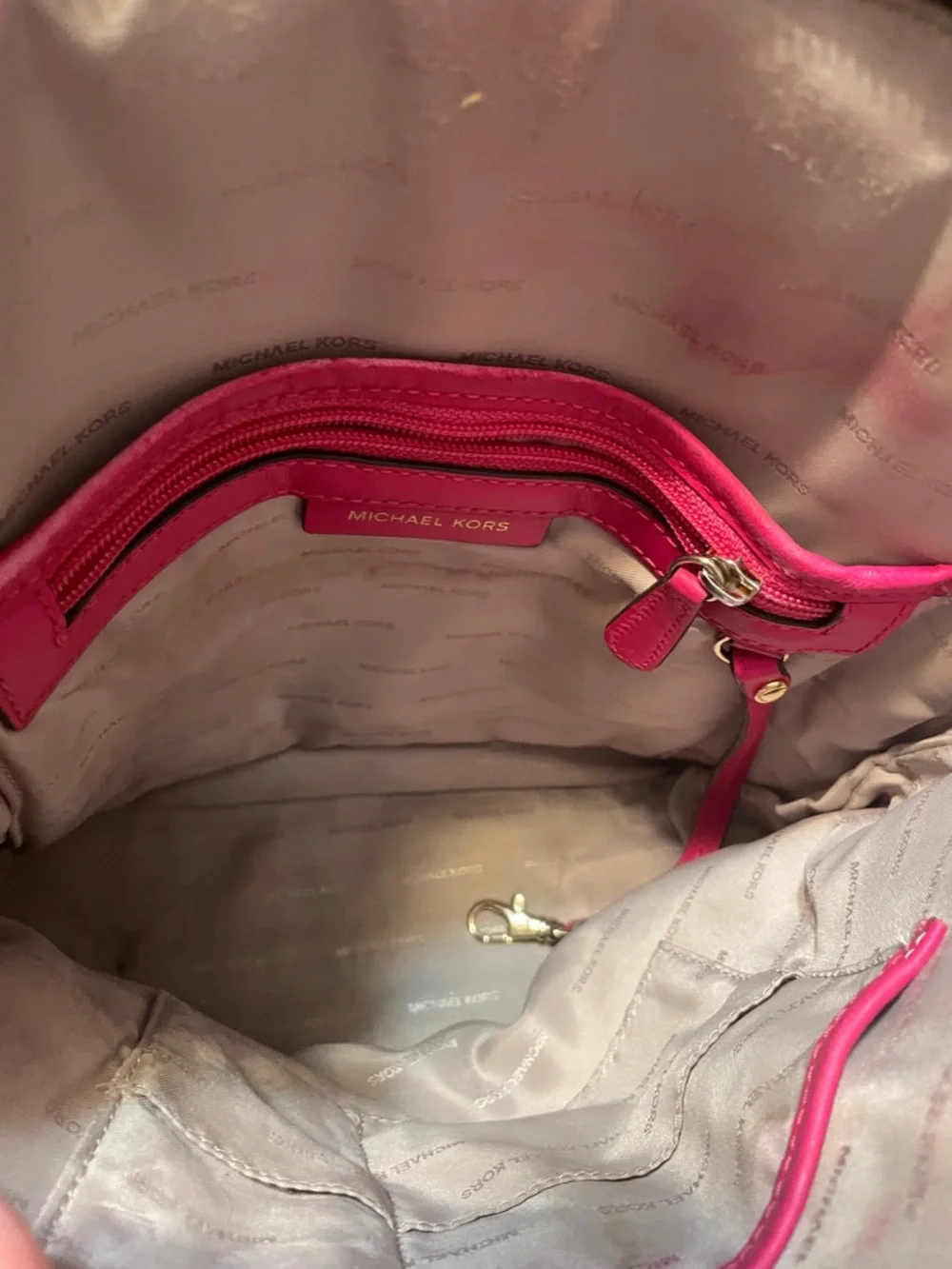 Michael Kors Brown Monogram Backpack with Pink Trim